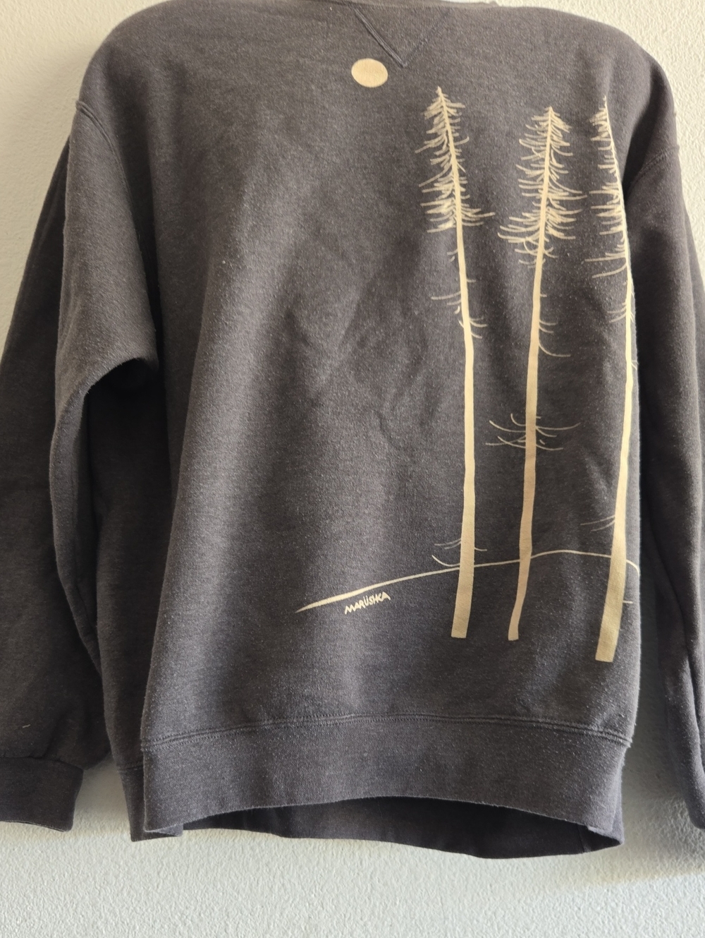 HANDPAINTED SZ. XL MARUSKA MOON W/ 3 TREES GREY SWEATSHIRT